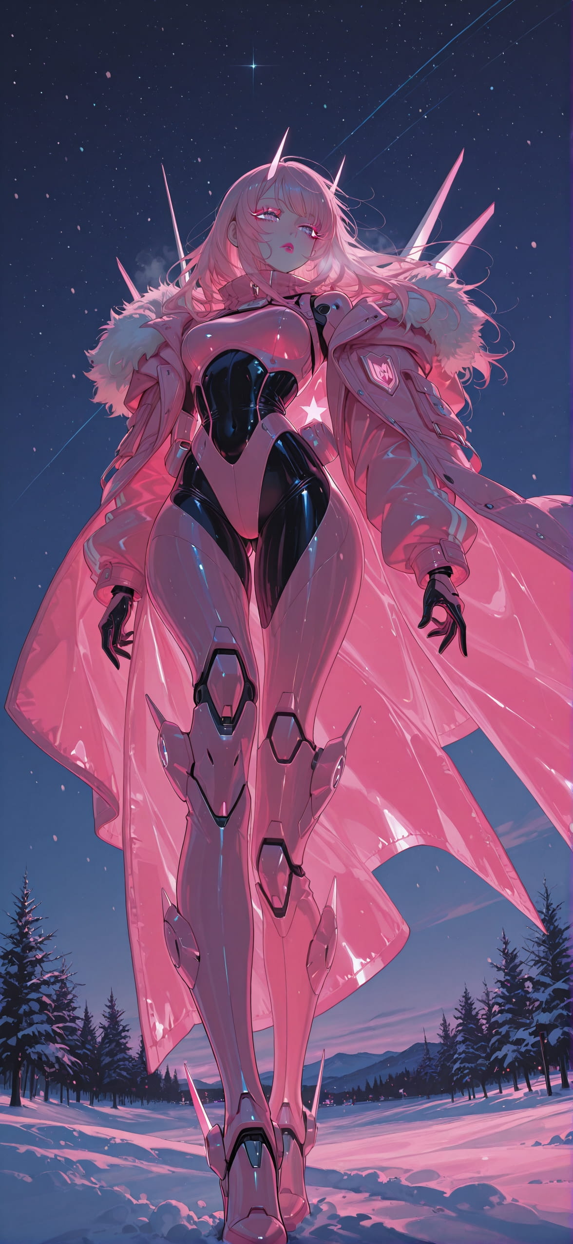 Glitchyglam Pink Night Sky Winter Animal Machine mobile wallpaper / スマホ壁紙