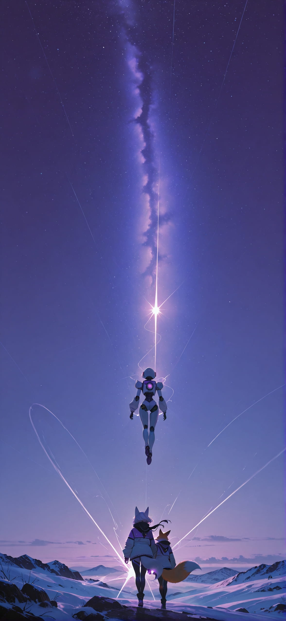 Glitchyglam Purple Night Sky Winter Animal Machine mobile wallpaper / スマホ壁紙