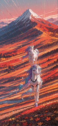 Glitchyglam Red Afternoon Mountain Autumn Animal Machine mobile wallpaper / スマホ壁紙