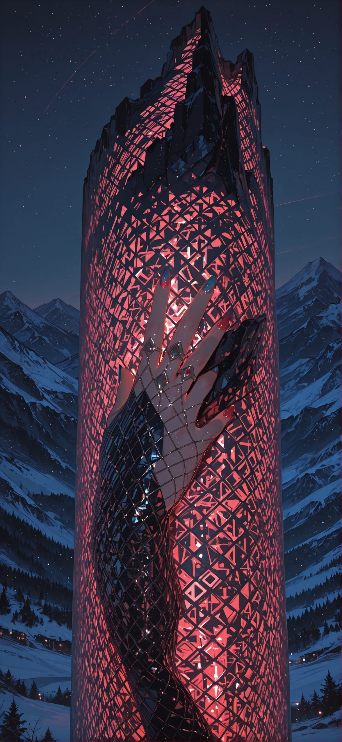 Glitchyglam Red Night Mountain Winter mobile wallpaper / スマホ壁紙