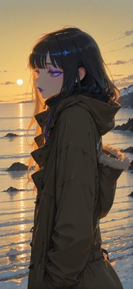 Glitchyglam Yellow Afternoon Sea Winter mobile wallpaper / スマホ壁紙