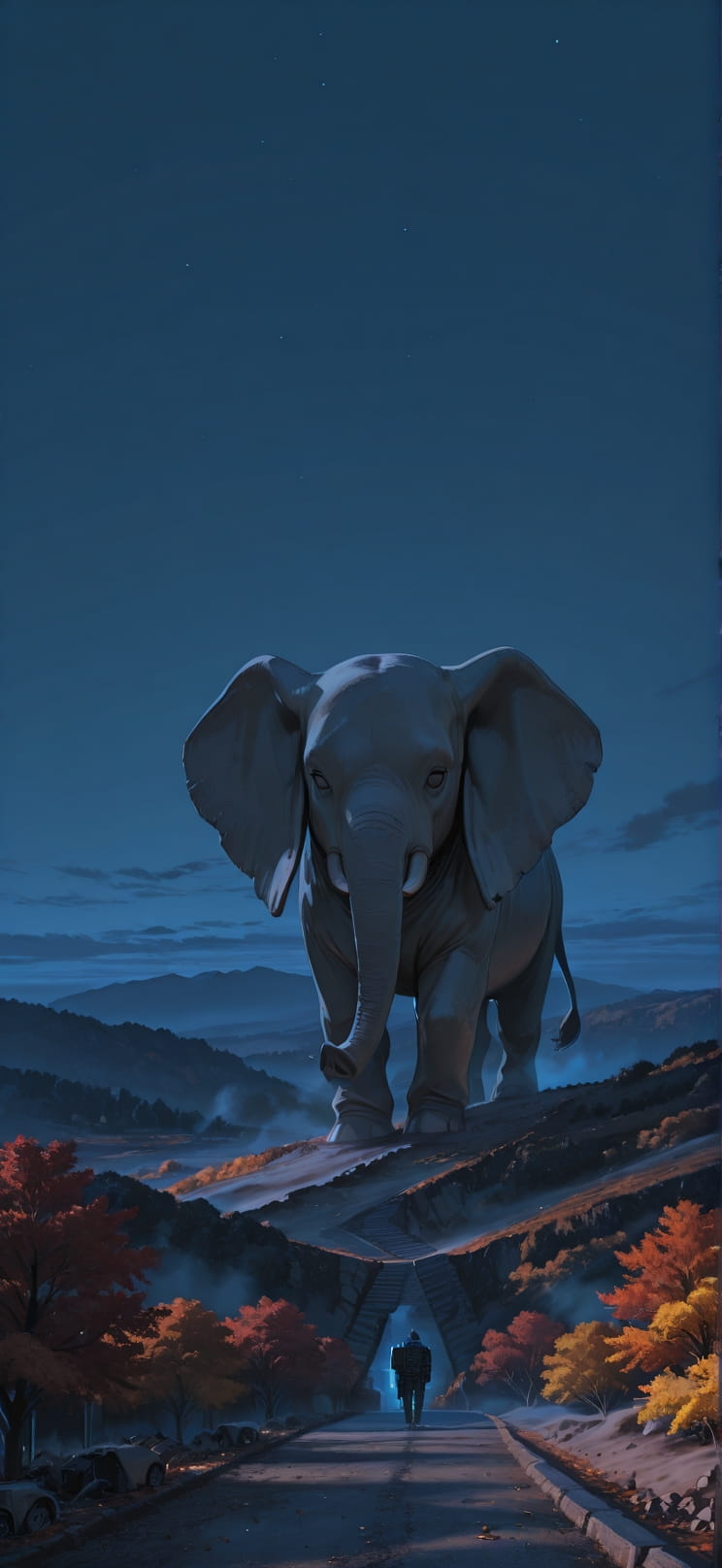 Granite Blue Night Sky Autumn Animal mobile wallpaper / スマホ壁紙