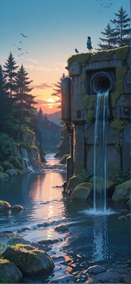 Granite Blue Sunset Nature Spring Animal Machine mobile wallpaper / スマホ壁紙