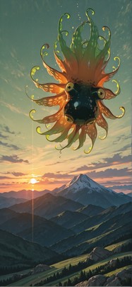 Granite Green Sunset Mountain Spring Animal mobile wallpaper / スマホ壁紙