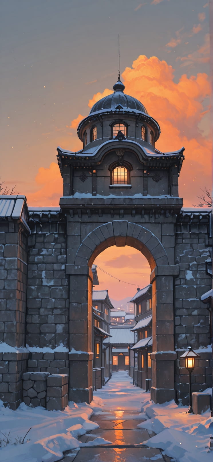 Granite Orange Afternoon City Winter mobile wallpaper / スマホ壁紙