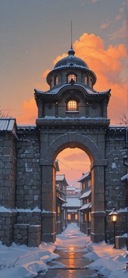 Granite Orange Afternoon City Winter mobile wallpaper / スマホ壁紙