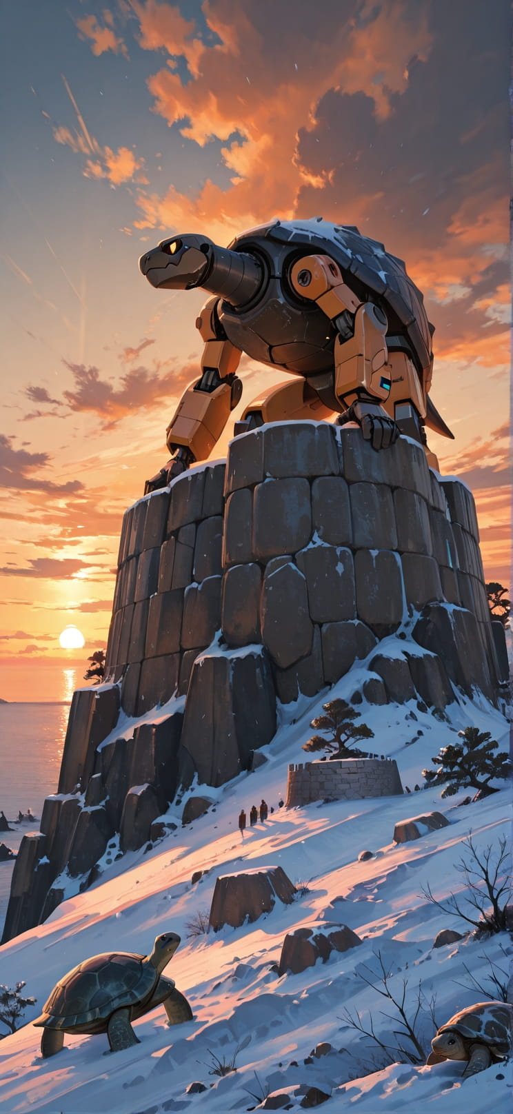 Granite Orange Afternoon Sea Winter Animal Machine mobile wallpaper / スマホ壁紙