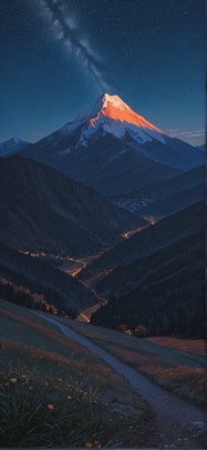 Granite Orange Night Mountain Spring mobile wallpaper / スマホ壁紙