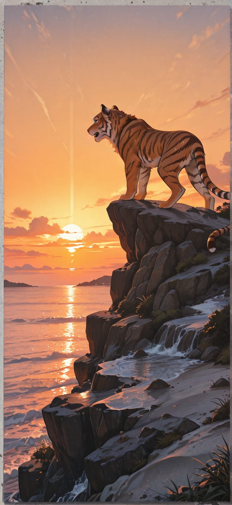 Granite Orange Sunset Sea Summer Animal mobile wallpaper / スマホ壁紙