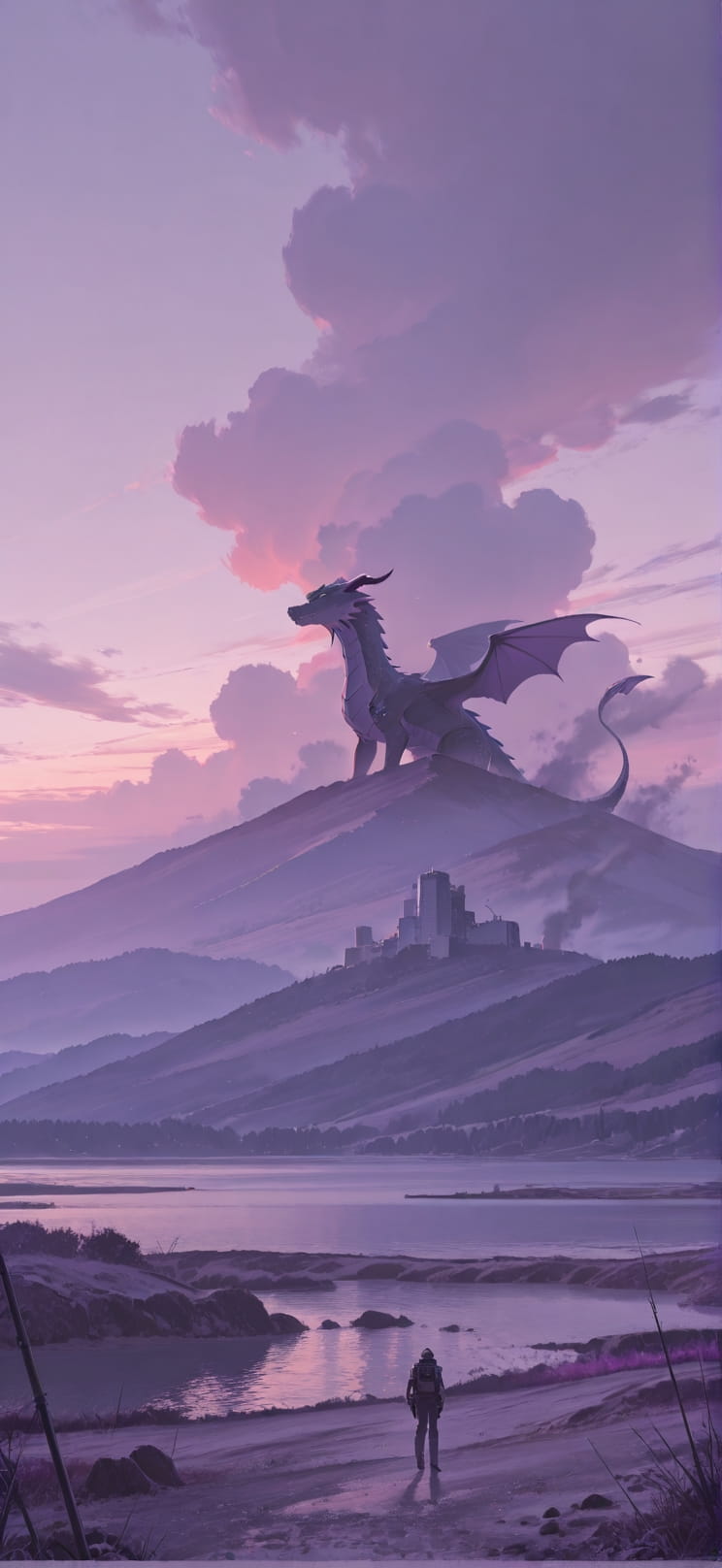 Granite Purple Afternoon Sea Spring Animal mobile wallpaper / スマホ壁紙