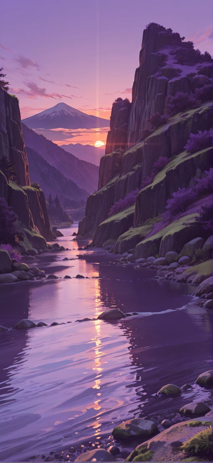 Granite Purple Sunset Mountain Spring mobile wallpaper / スマホ壁紙