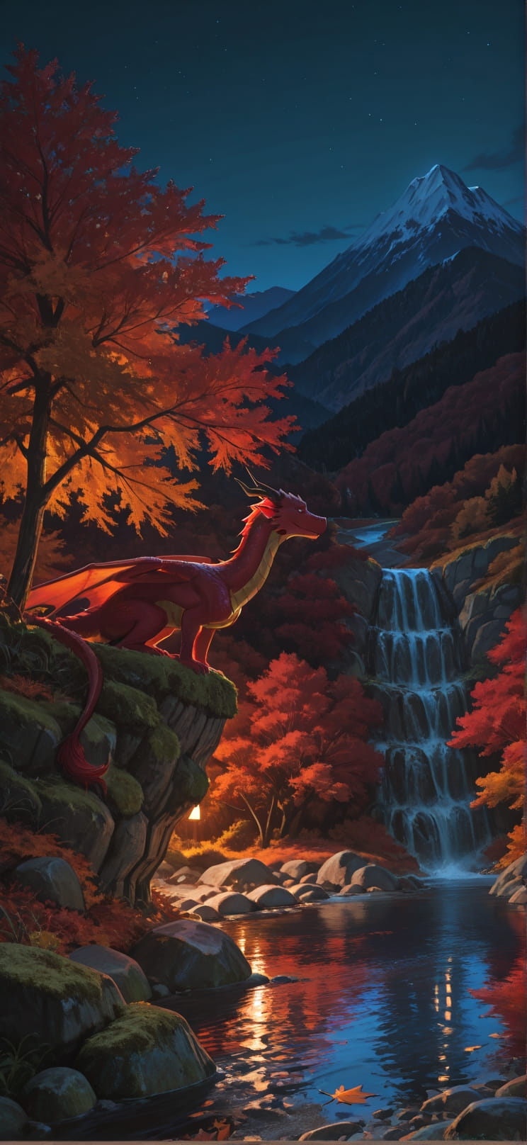 Granite Red Night Mountain Autumn Animal mobile wallpaper / スマホ壁紙