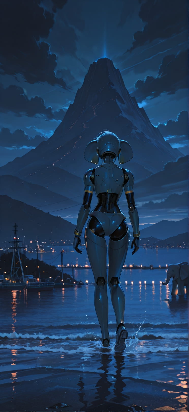 Harbor Blue Night Mountain Spring Animal Machine mobile wallpaper / スマホ壁紙