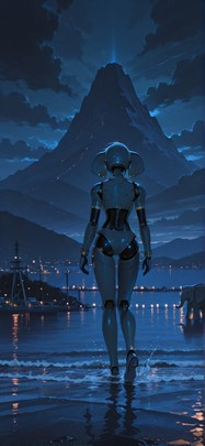 Harbor Blue Night Mountain Spring Animal Machine mobile wallpaper / スマホ壁紙