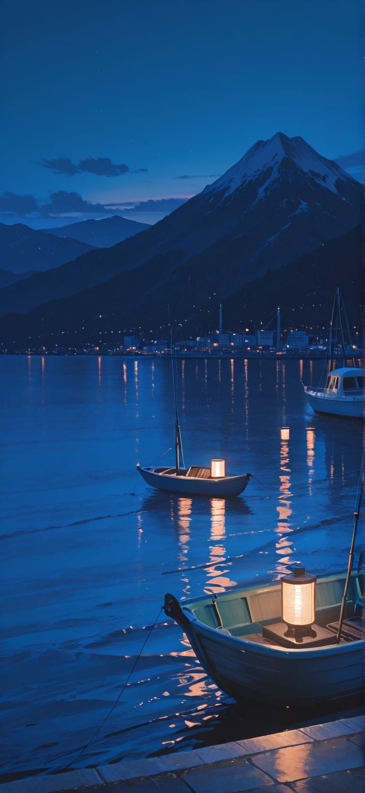 Harbor Blue Night Mountain Spring mobile wallpaper / スマホ壁紙