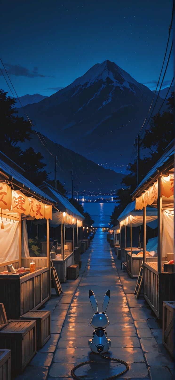 Harbor Blue Night Mountain Summer Animal Machine mobile wallpaper / スマホ壁紙