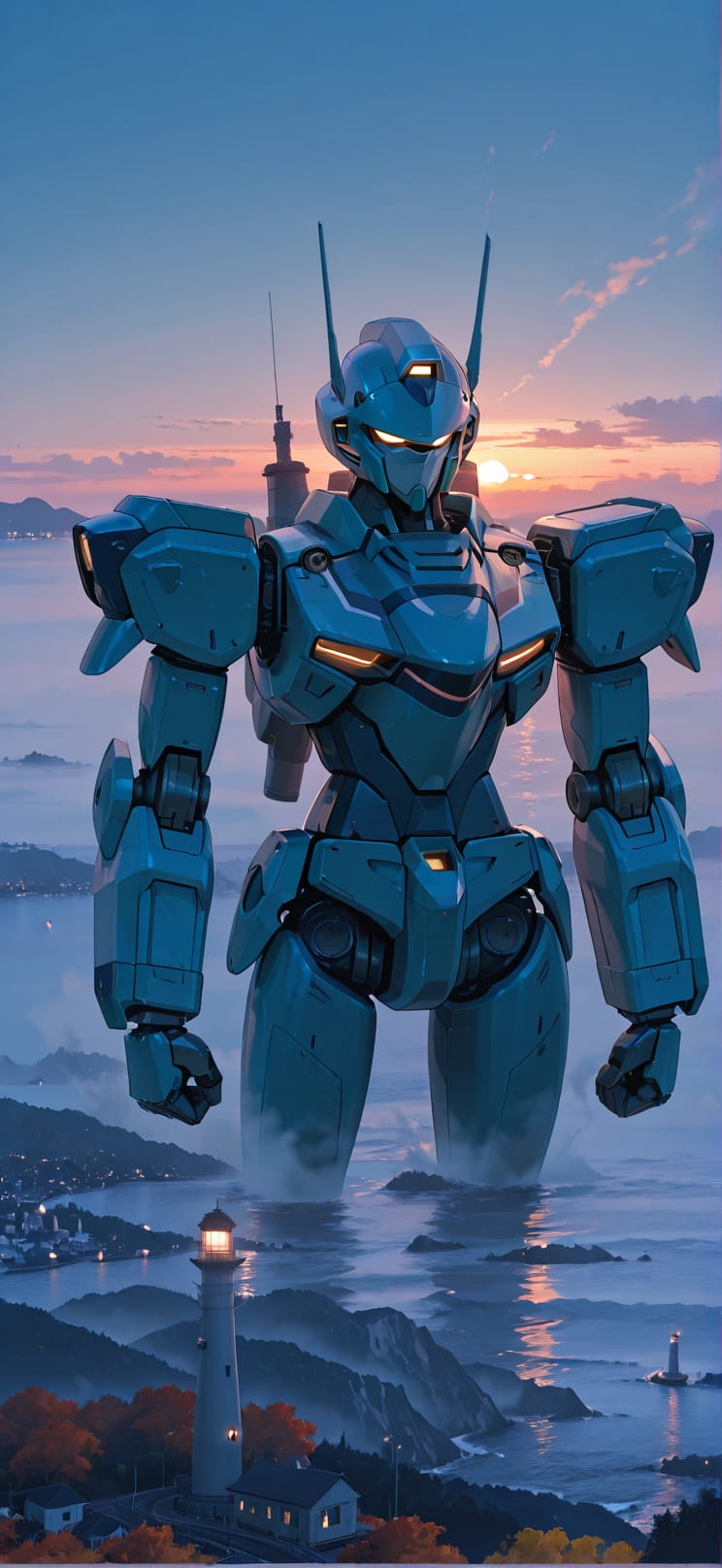 Harbor Blue Sunset Sea Autumn Machine mobile wallpaper / スマホ壁紙