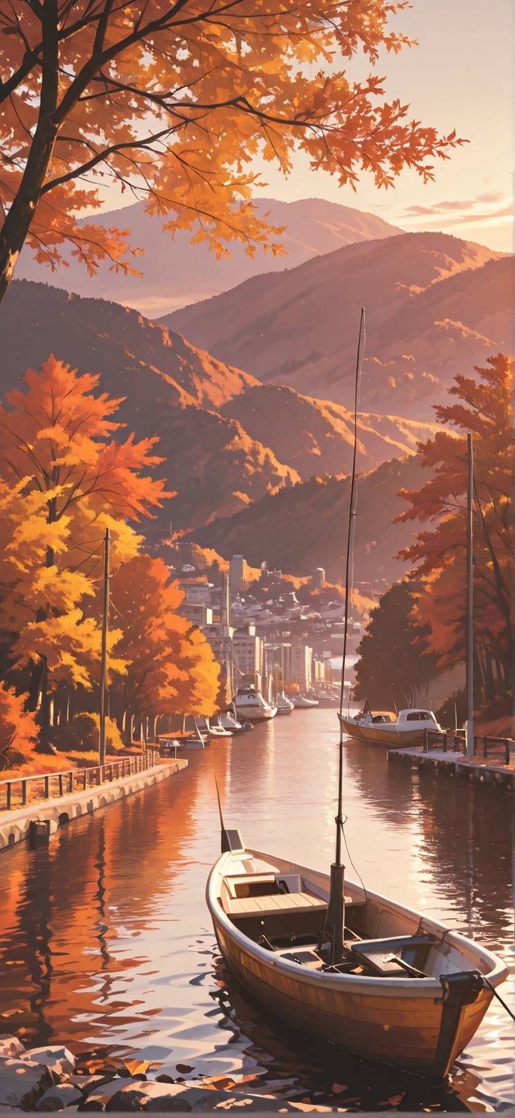 Harbor Brown Afternoon Nature Autumn Machine mobile wallpaper / スマホ壁紙