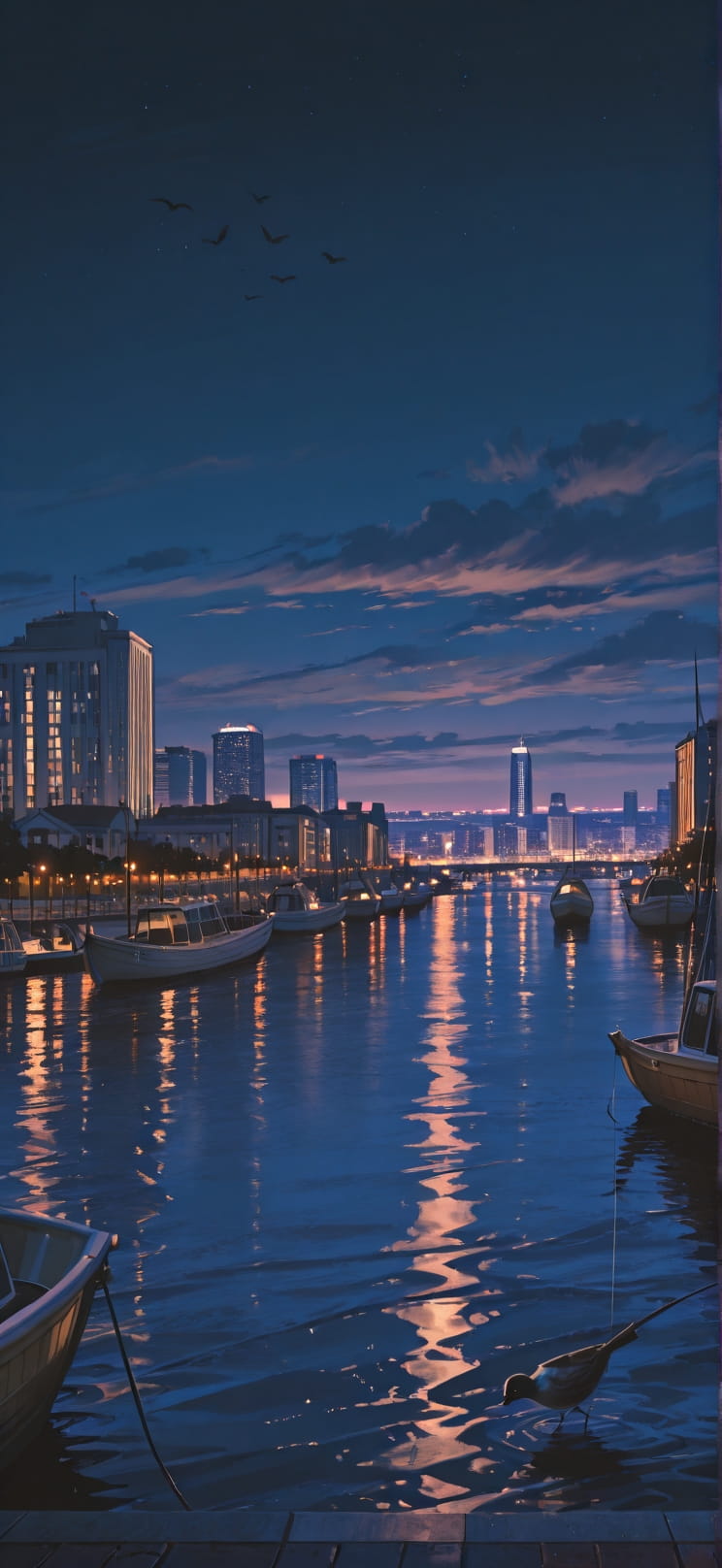 Harbor Brown Night City Summer Animal mobile wallpaper / スマホ壁紙