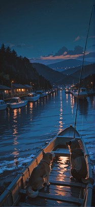 Harbor Brown Night Nature Summer Animal Machine mobile wallpaper / スマホ壁紙