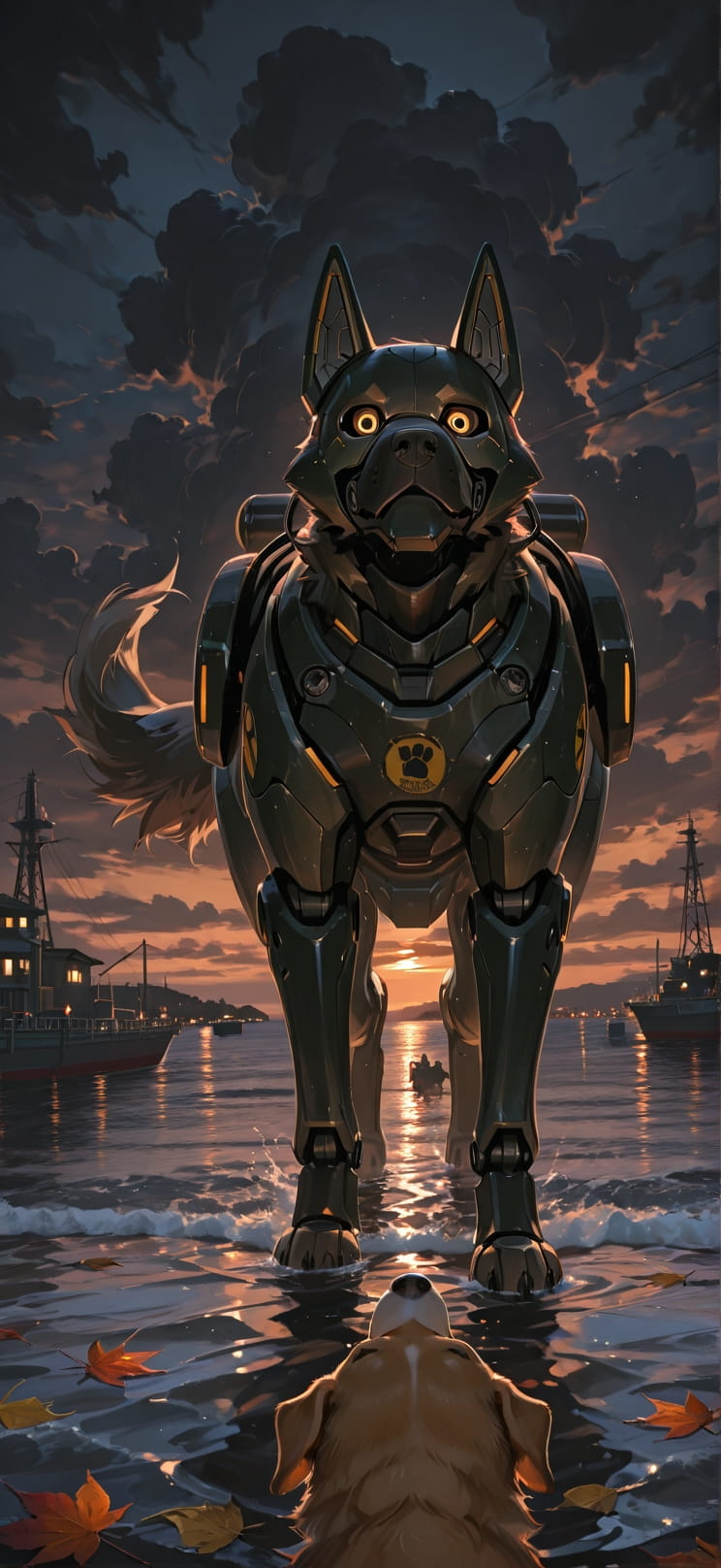 Harbor Brown Night Sky Autumn Animal Machine mobile wallpaper / スマホ壁紙