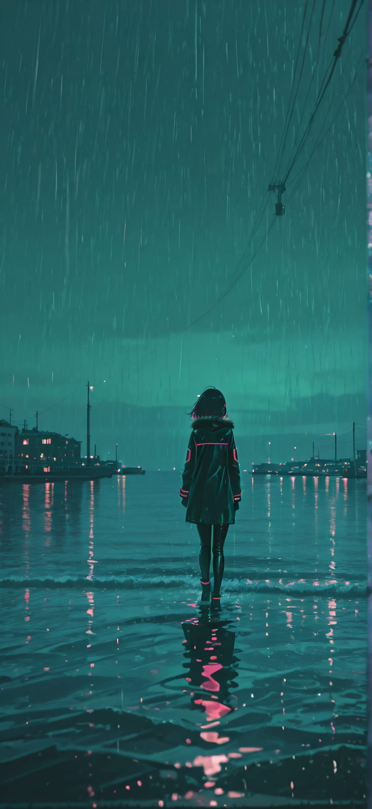 Harbor Green Afternoon Sea Winter mobile wallpaper / スマホ壁紙