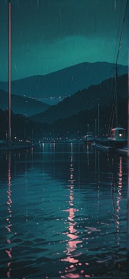 Harbor Green Night Sea Winter mobile wallpaper / スマホ壁紙