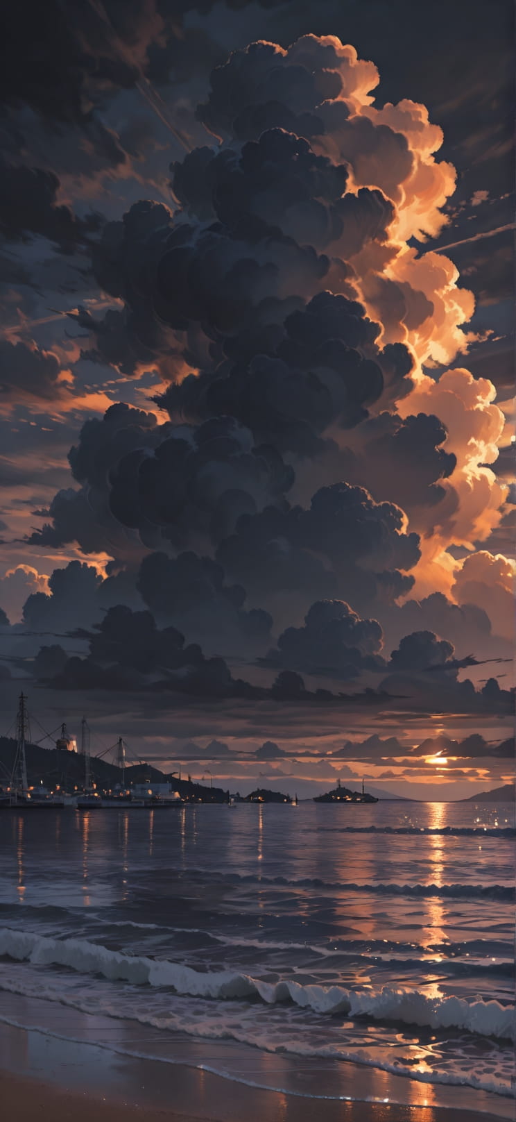 Harbor Orange Afternoon Sea Summer mobile wallpaper / スマホ壁紙