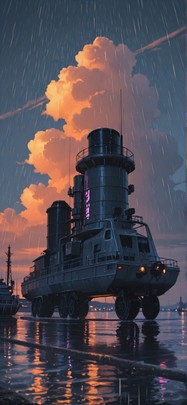 Harbor Orange Afternoon Sky Summer Machine mobile wallpaper / スマホ壁紙