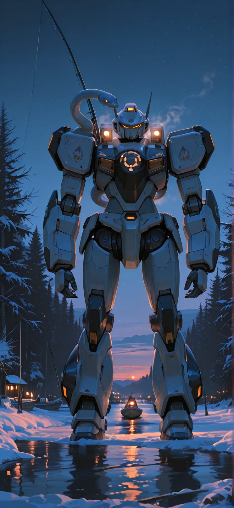 Harbor Orange Night Nature Winter Animal Machine mobile wallpaper / スマホ壁紙