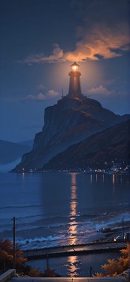 Harbor Orange Night Sea Autumn mobile wallpaper / スマホ壁紙