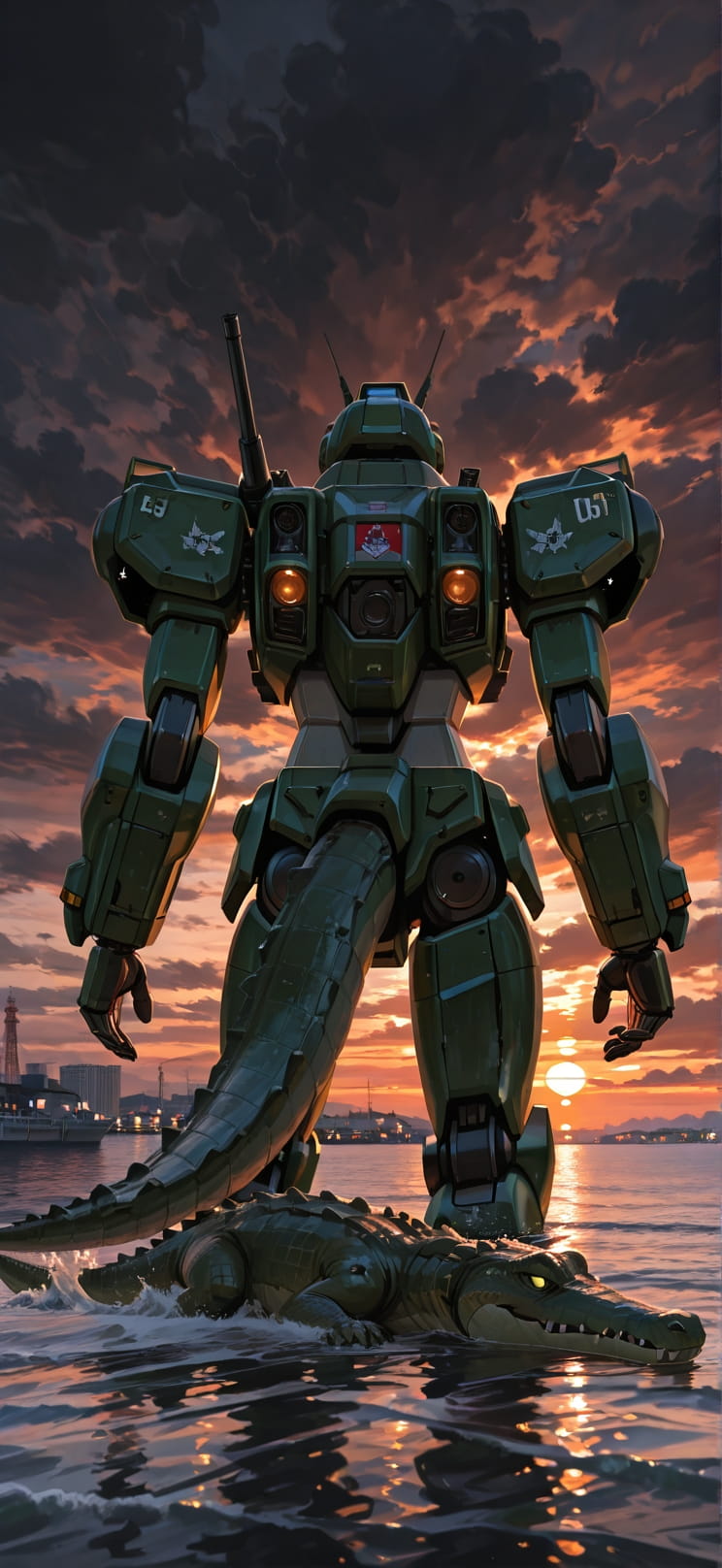 Harbor Orange Sunset City Spring Animal Machine mobile wallpaper / スマホ壁紙