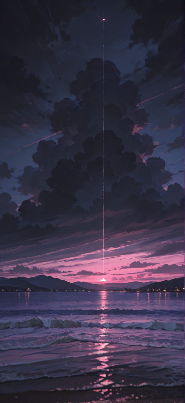 Harbor Pink Night Mountain Summer mobile wallpaper / スマホ壁紙