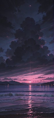 Harbor Pink Night Mountain Summer mobile wallpaper / スマホ壁紙