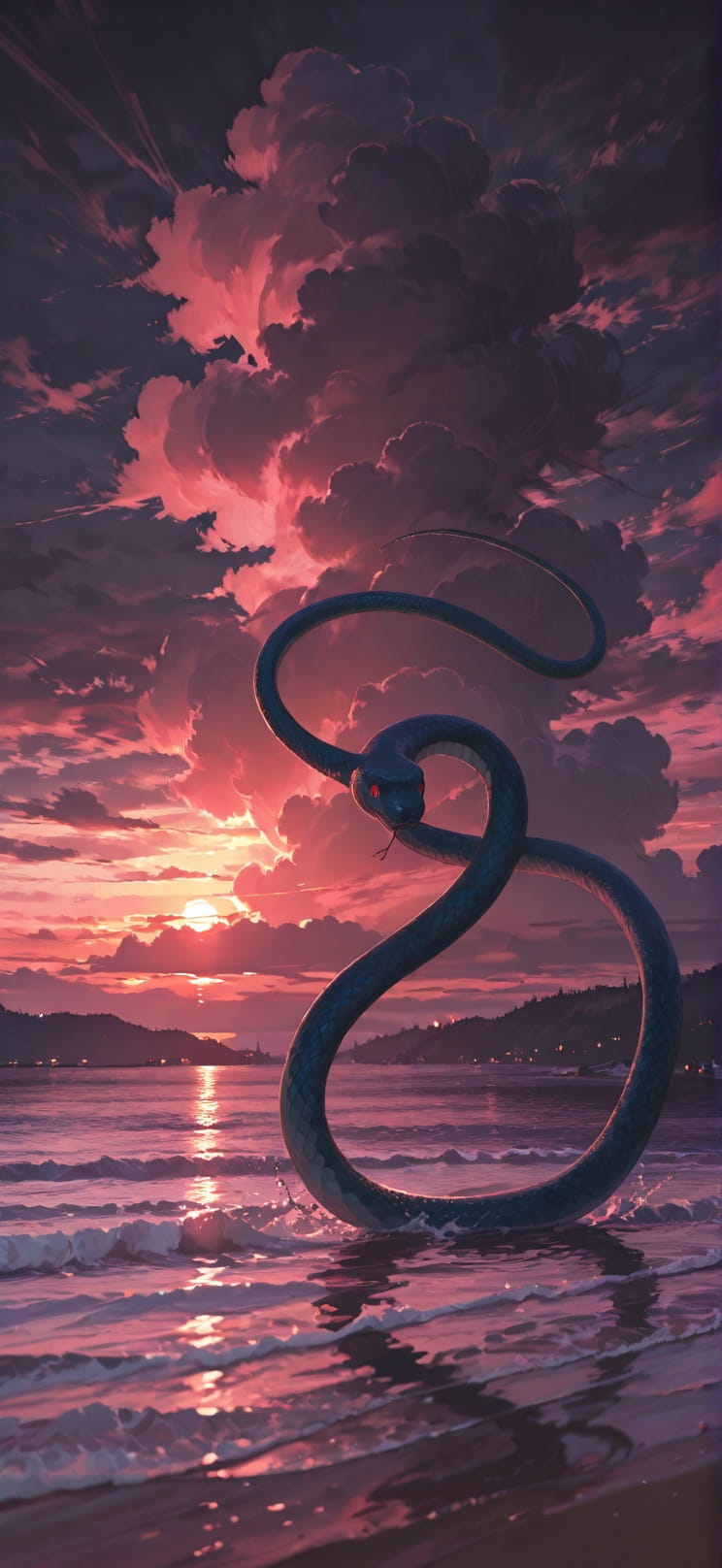 Harbor Pink Sunset Nature Spring Animal mobile wallpaper / スマホ壁紙