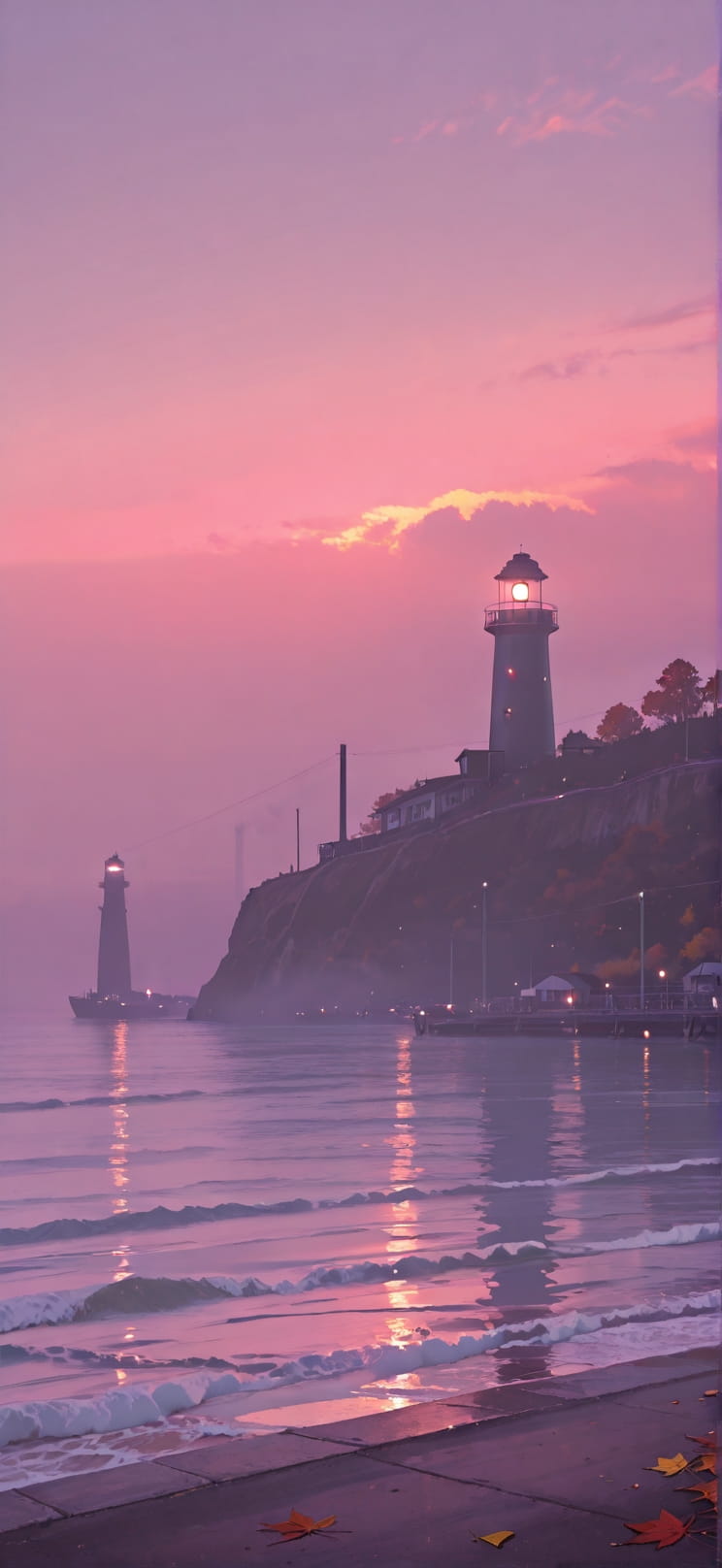 Harbor Pink Sunset Sea Autumn mobile wallpaper / スマホ壁紙