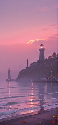 Harbor Pink Sunset Sea Autumn mobile wallpaper / スマホ壁紙