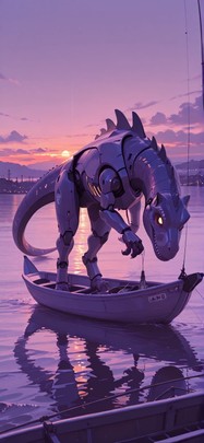 Harbor Purple Sunset Sea Summer Animal Machine mobile wallpaper / スマホ壁紙