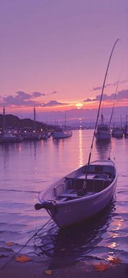 Harbor Purple Sunset Sky Autumn mobile wallpaper / スマホ壁紙