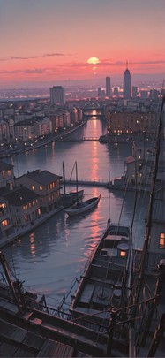 Harbor Red Afternoon City Winter mobile wallpaper / スマホ壁紙