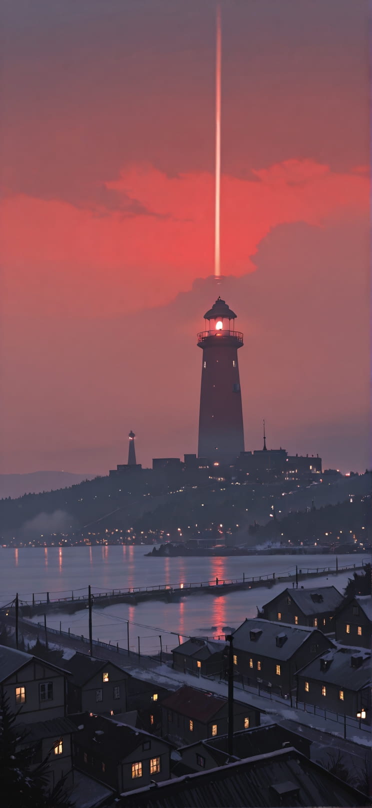 Harbor Red Afternoon City Winter mobile wallpaper / スマホ壁紙