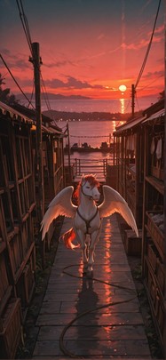 Harbor Red Sunset Nature Summer Animal mobile wallpaper / スマホ壁紙