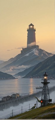 Harbor Yellow Afternoon Mountain Spring Animal Machine mobile wallpaper / スマホ壁紙