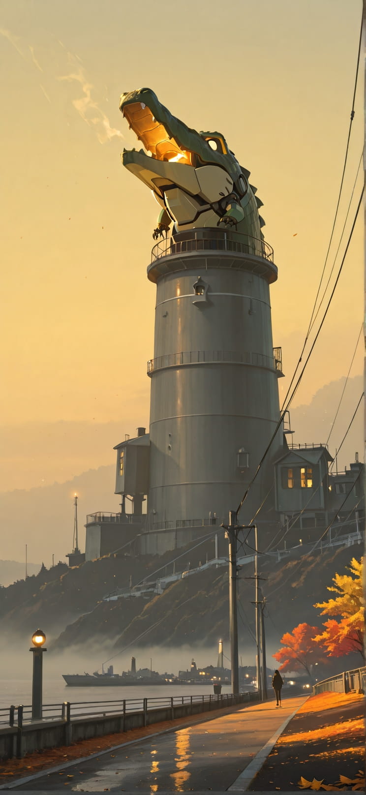 Harbor Yellow Afternoon Sky Autumn Animal Machine mobile wallpaper / スマホ壁紙