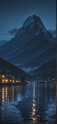 Harbor Yellow Night Mountain Winter mobile wallpaper / スマホ壁紙