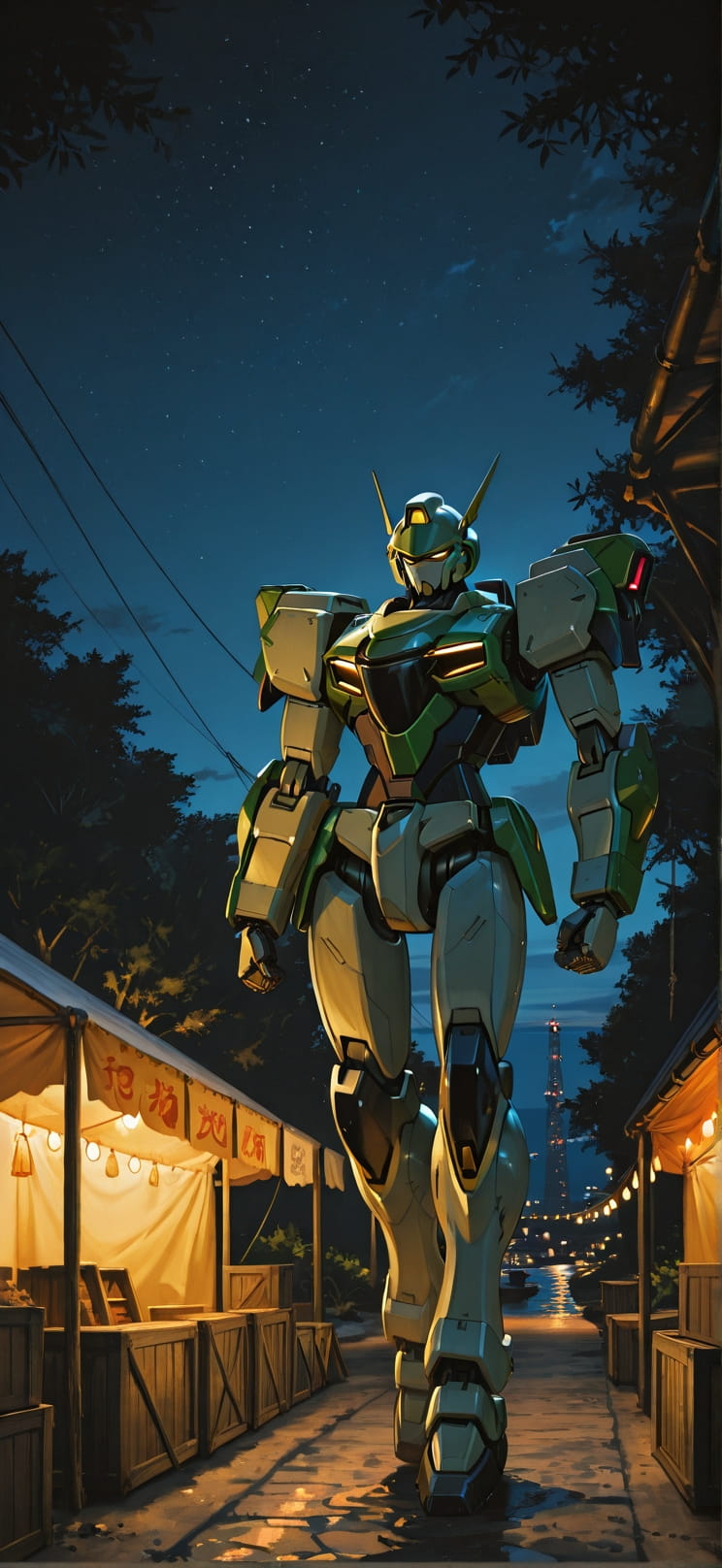 Harbor Yellow Night Nature Summer Machine mobile wallpaper / スマホ壁紙