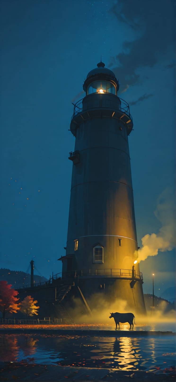 Harbor Yellow Night Sea Autumn Animal mobile wallpaper / スマホ壁紙