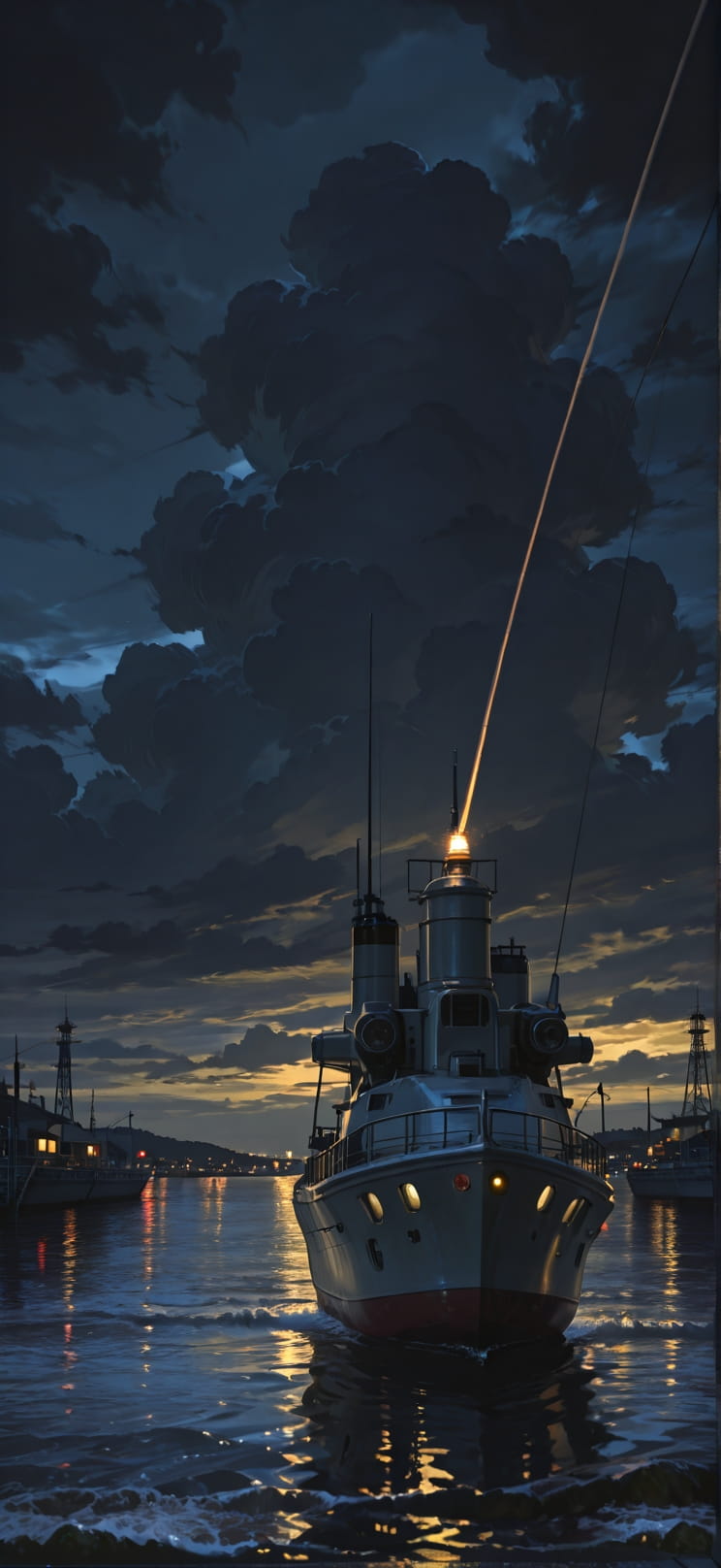 Harbor Yellow Night Sea Spring Machine mobile wallpaper / スマホ壁紙