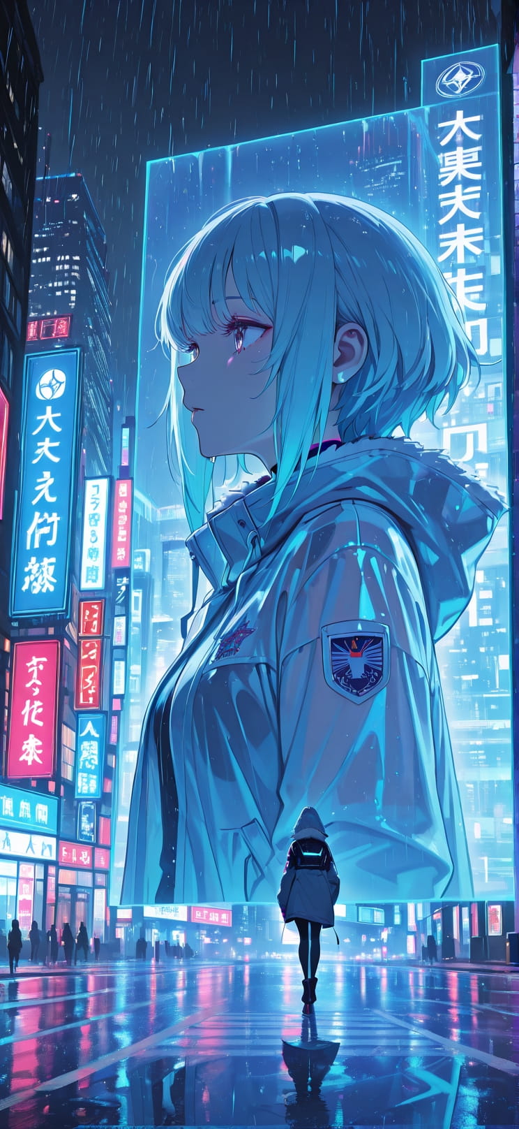 Hologram Blue Night City Winter mobile wallpaper / スマホ壁紙