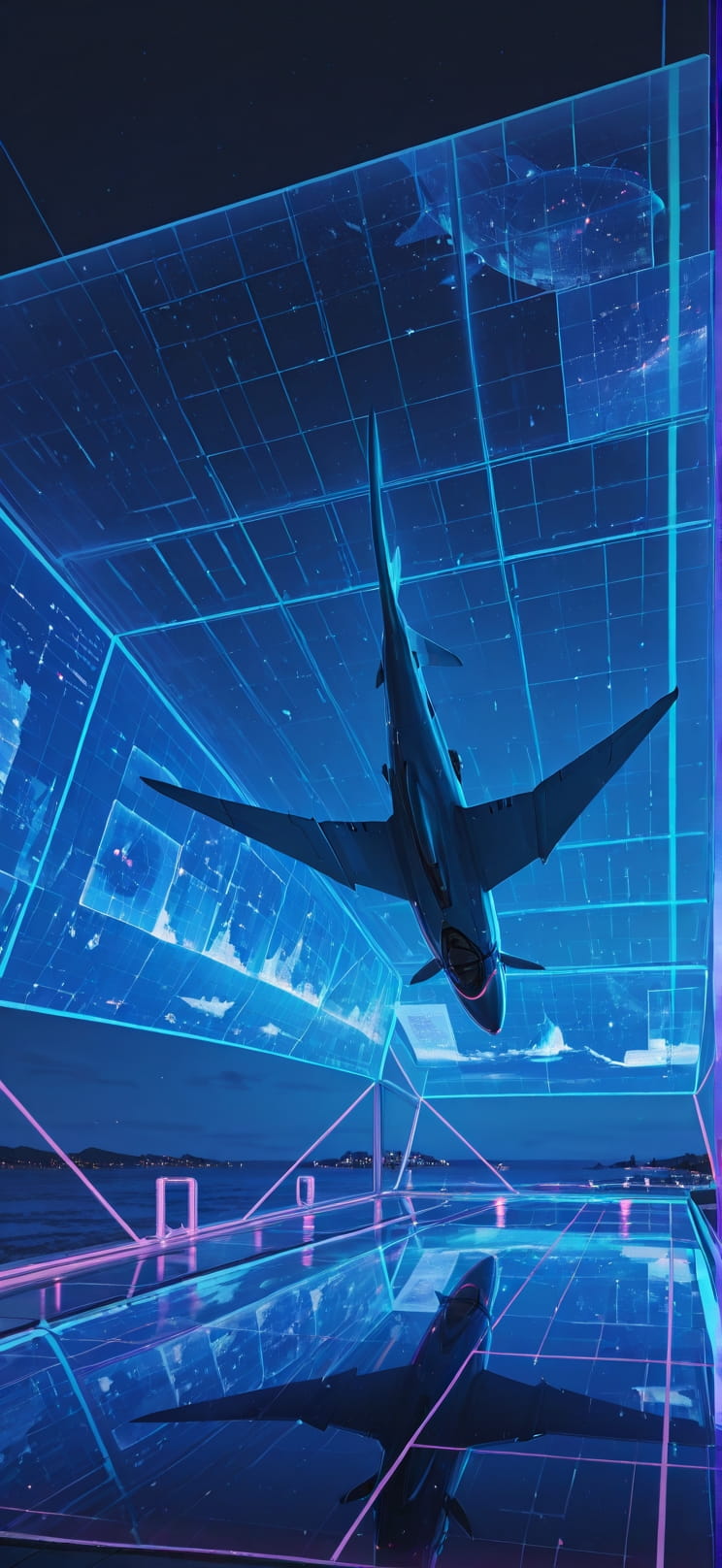 Hologram Blue Night Sea Summer Animal Machine mobile wallpaper / スマホ壁紙